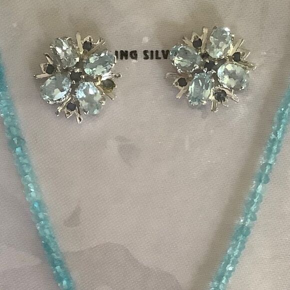 𝅺STERLING SILVER 925 BLUE TOPAZ AMETHYST PERIDOT NECKLACE/EARRINGS SET​​ - Picture 4 of 10